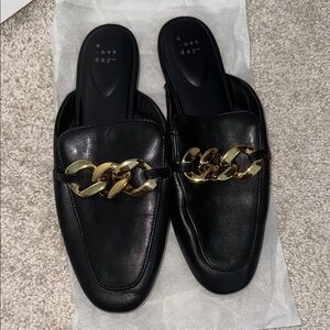 A New Day Black and Gold Chain Flats
